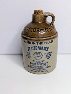 Vintage McCormick Platte Valley Whiskey Stoneware Jug with Cork